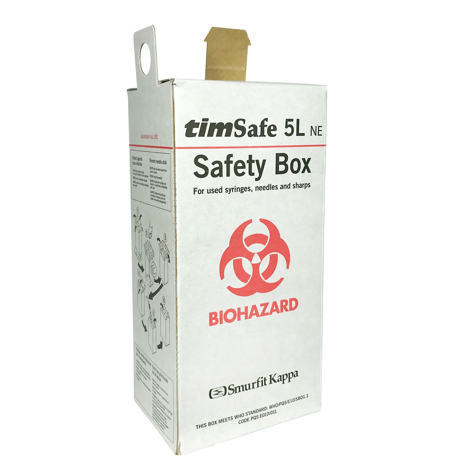 Контейнер для збору та утилізації використаних шприців, голок та гострих предметів TimSafe 5л. NE (з картону, стійкого до проколів)